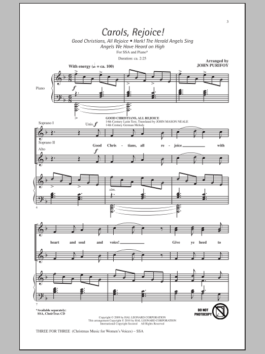Learn to play John Purifoy Three For Three - Three Songs For Three Parts - Volume 3 sheet music for SSA Choir in minutes. Price: 3.9900$ John Purifoy Three For Three - Three Songs For Three Parts - Volume 3 sheet music notes and chords arranged for SSA Choir