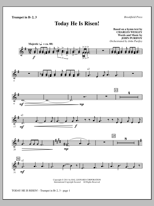 John Purifoy Today He Is Risen! - Bb Trumpet 2,3 sheet music notes and chords arranged for Choir Instrumental Pak
