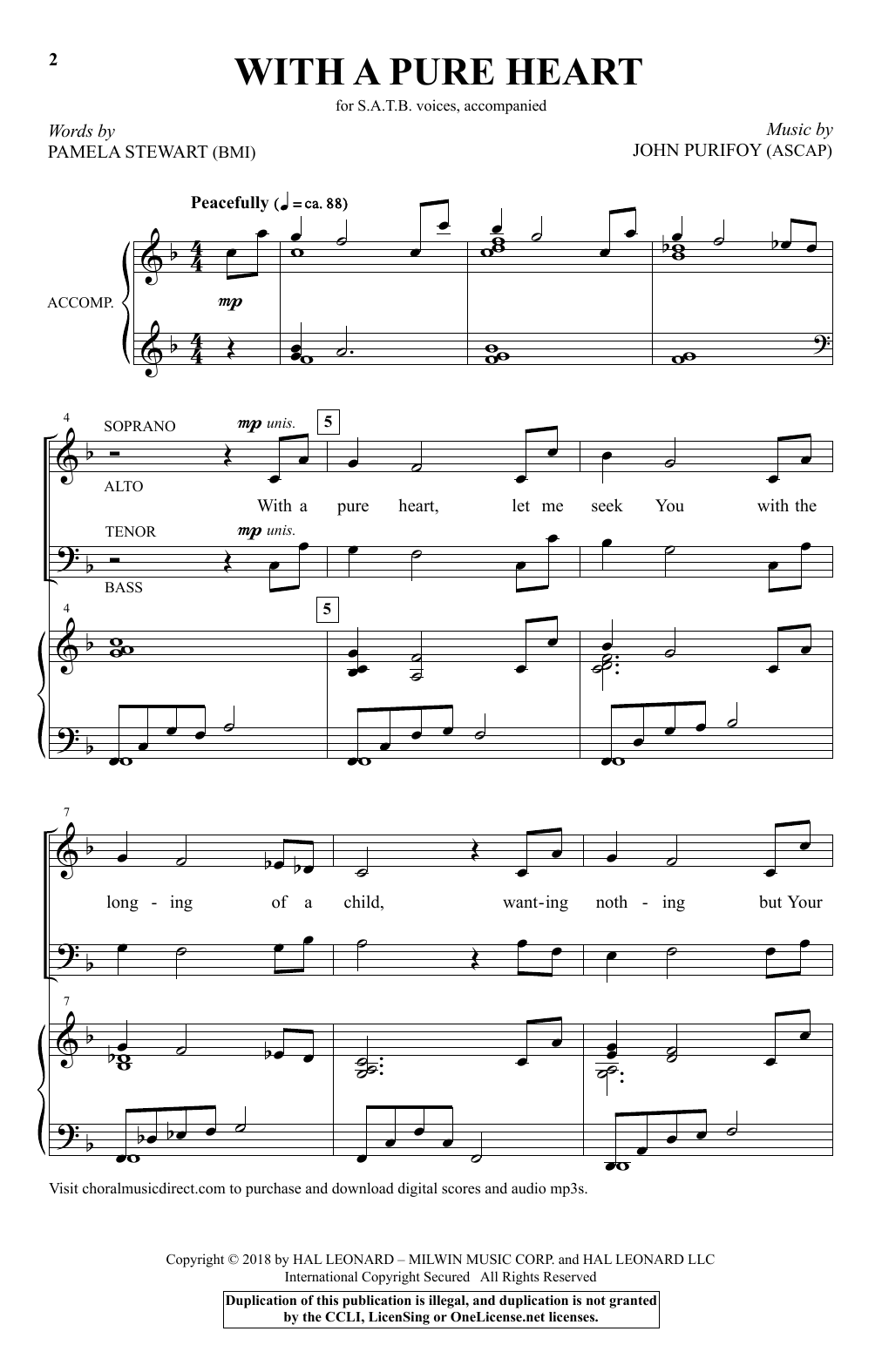 Learn to play John Purifoy With A Pure Heart sheet music for SATB Choir in minutes. Price: 3.9900$ John Purifoy With A Pure Heart sheet music notes and chords arranged for SATB Choir