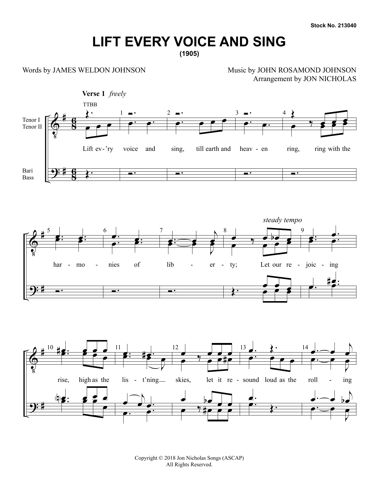Download John Rosamond Johnson quot Lift Every Voice and Sing (arr Jon