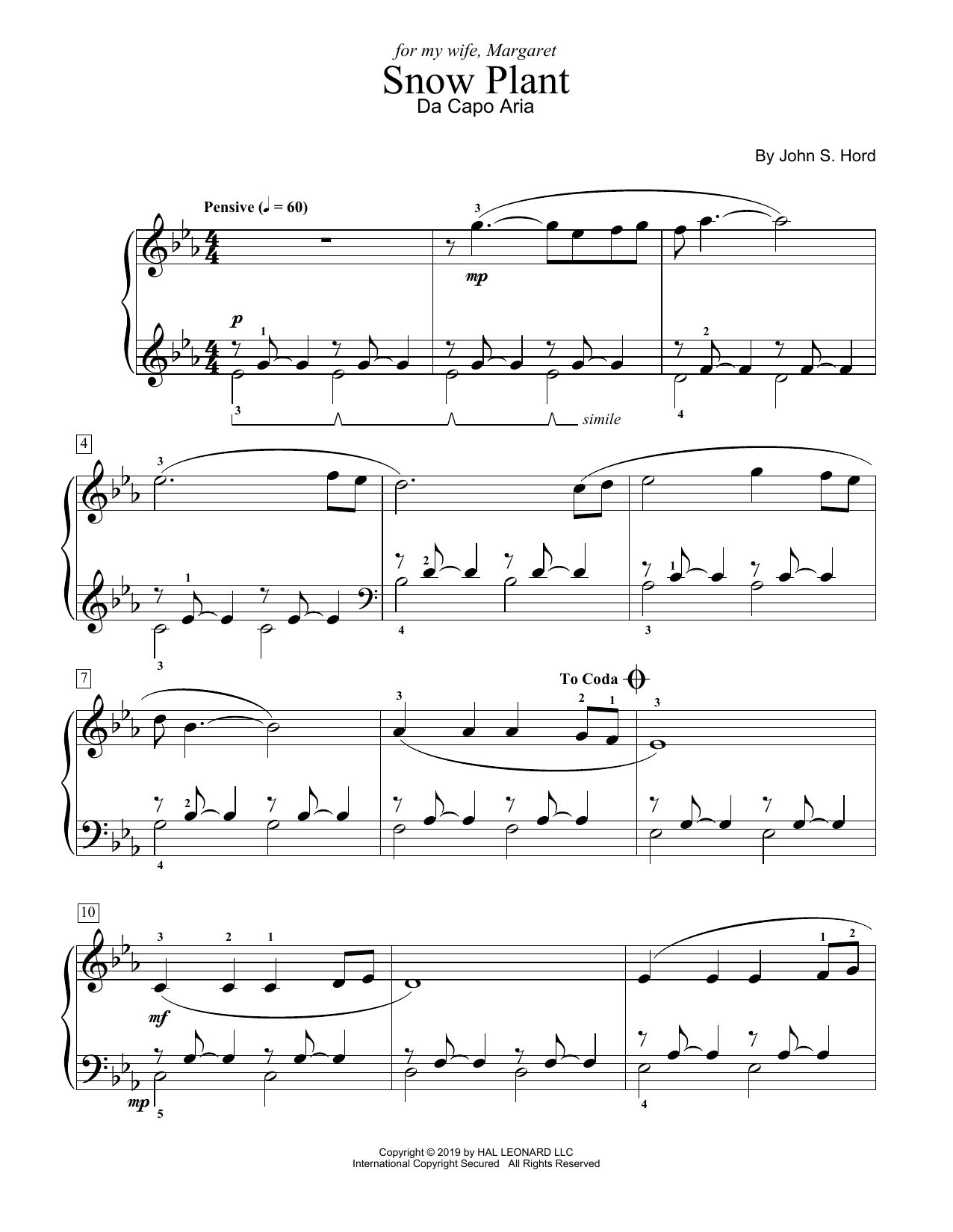 Learn to play John S. Hord Snow Plant sheet music for Educational Piano in minutes. Price: 6.9900$ John S. Hord Snow Plant sheet music notes and chords arranged for Educational Piano