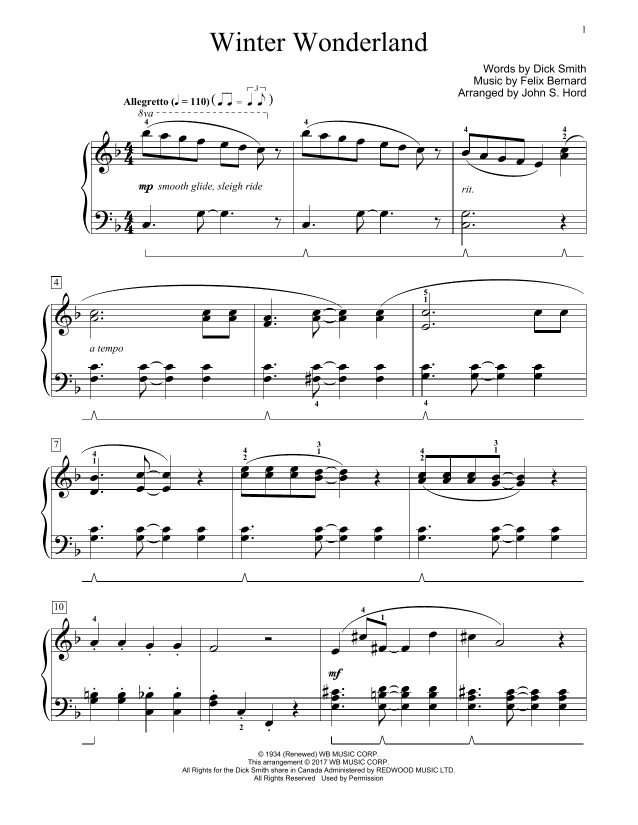 Learn to play John S. Hord Winter Wonderland sheet music for Educational Piano in minutes. Price: 6.9900$ John S. Hord Winter Wonderland sheet music notes and chords arranged for Educational Piano