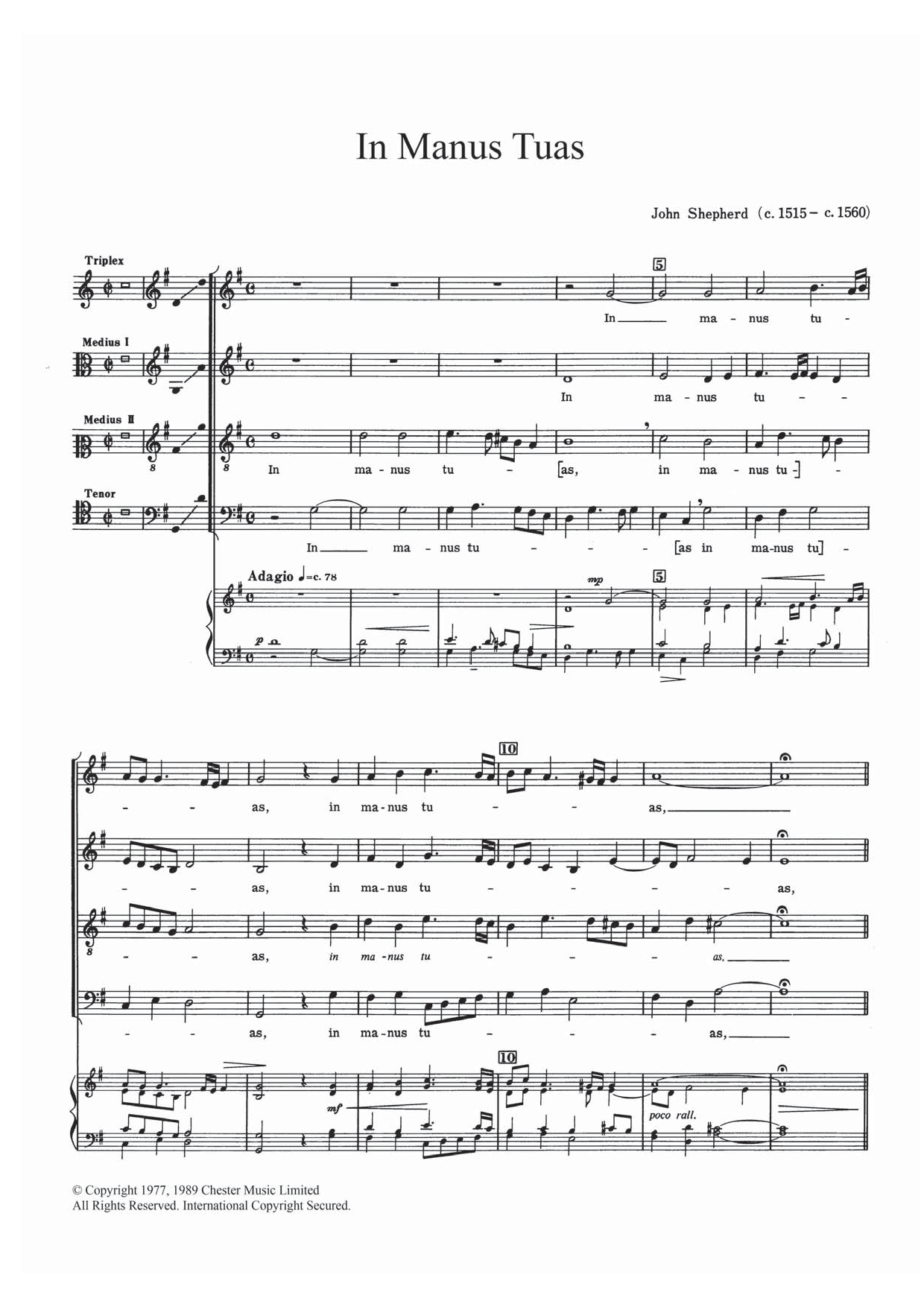 John Shepherd In Manus Tuas sheet music notes and chords. Download Printable PDF.