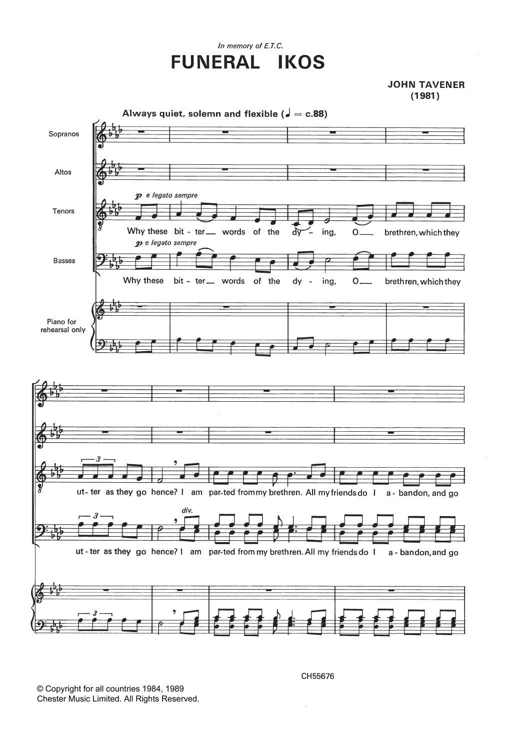 John Tavener Funeral Ikos sheet music notes and chords. Download Printable PDF.