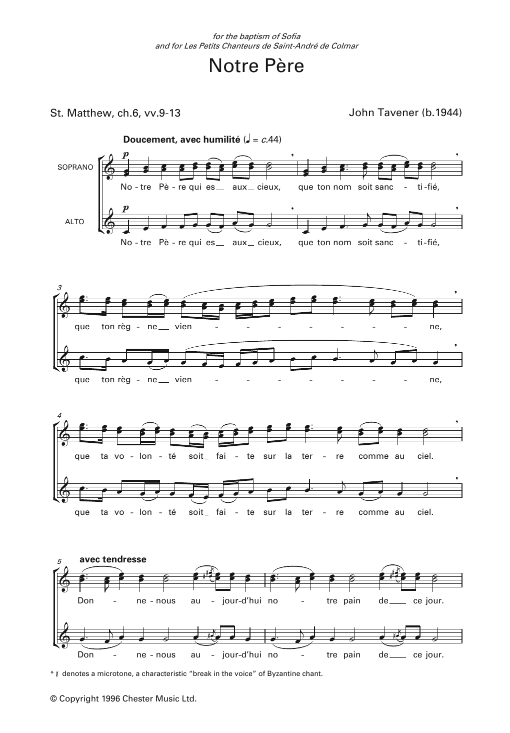 John Tavener Notre Pere sheet music notes and chords. Download Printable PDF.