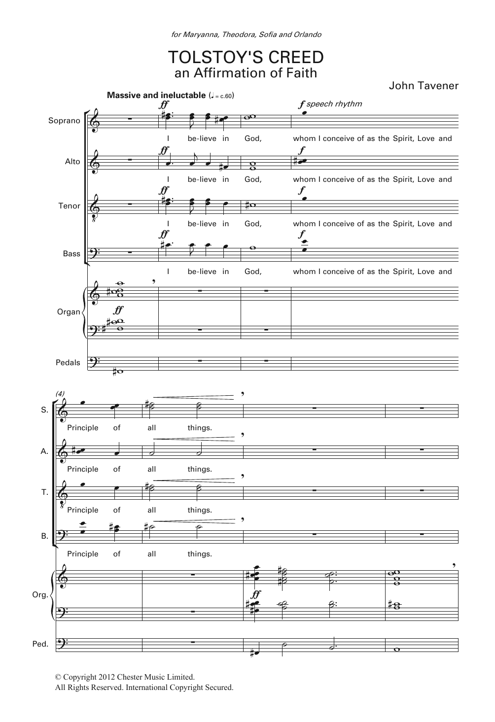 John Tavener Tolstoy's Creed sheet music notes and chords. Download Printable PDF.