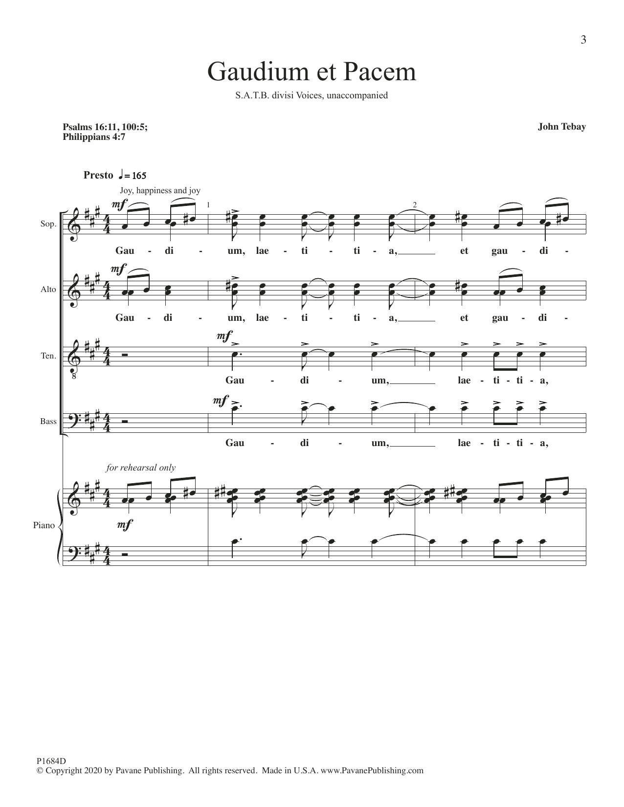 John Tebay Gaudium Et Pacem sheet music notes and chords. Download Printable PDF.