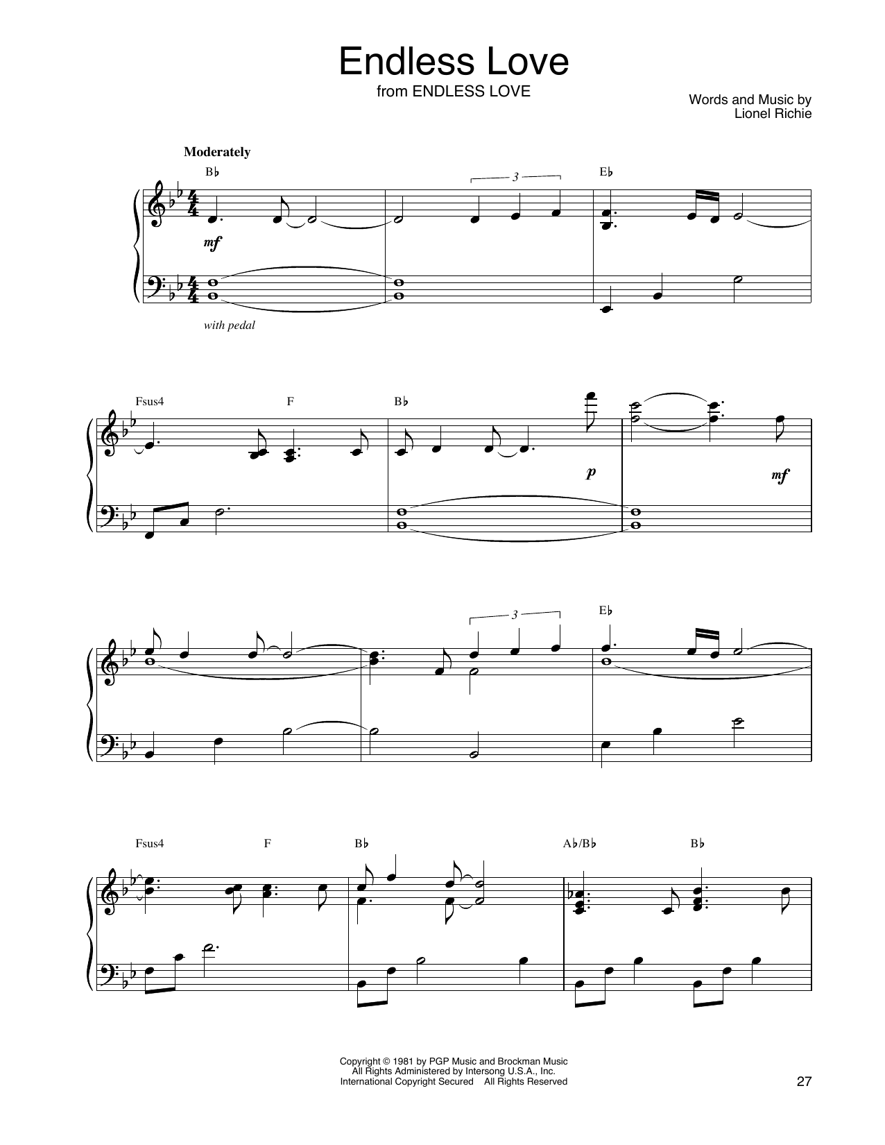 John Tesh Endless Love sheet music notes and chords. Download Printable PDF.