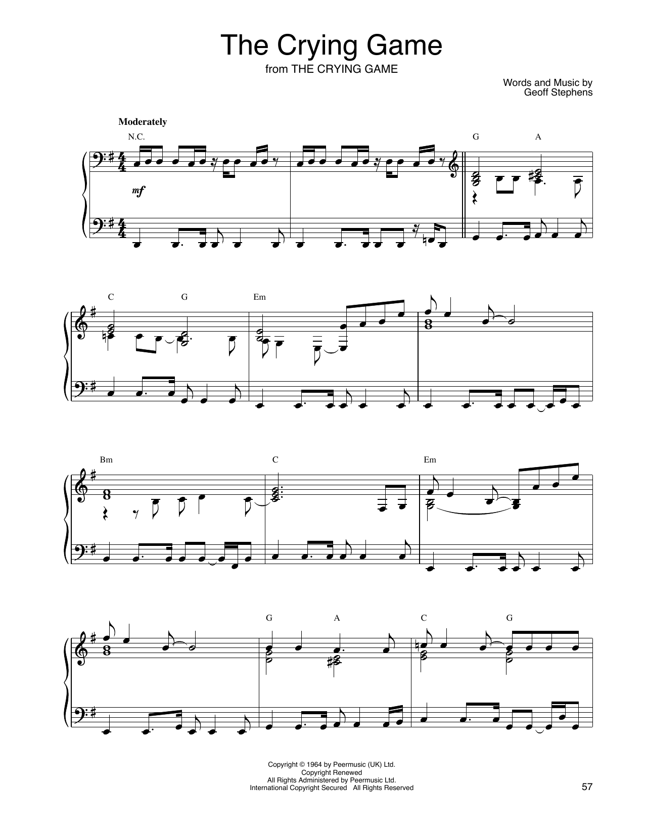 John Tesh The Crying Game sheet music notes and chords. Download Printable PDF.