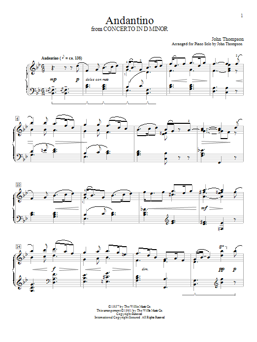 John Thompson Andantino sheet music notes and chords. Download Printable PDF.