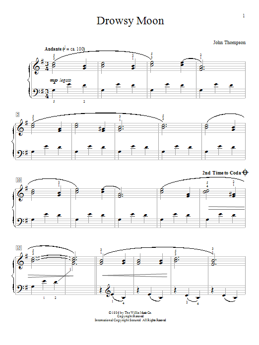 John Thompson Drowsy Moon sheet music notes and chords. Download Printable PDF.