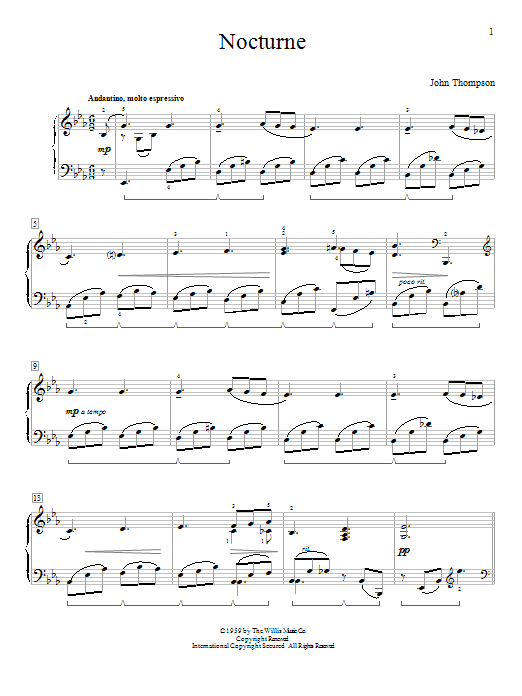 Learn to play John Thompson Nocturne sheet music for Educational Piano in minutes. John Thompson Nocturne sheet music notes and chords. Download Printable PDF.