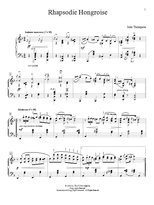 John Thompson Rhapsodie Hongroise sheet music notes and chords. Download Printable PDF.