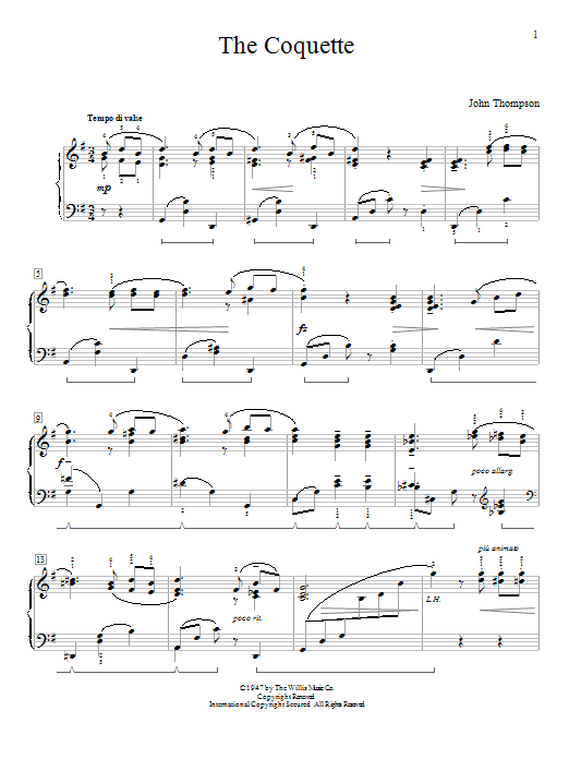 John Thompson The Coquette sheet music notes and chords. Download Printable PDF.