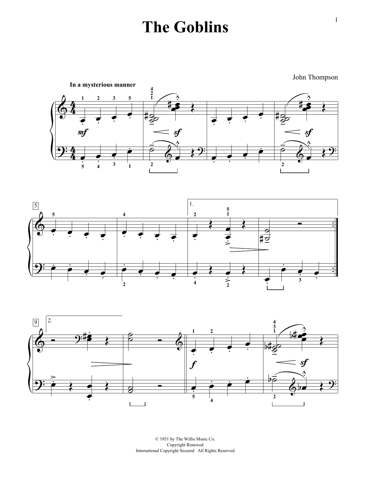 John Thompson The Goblins sheet music notes and chords. Download Printable PDF.