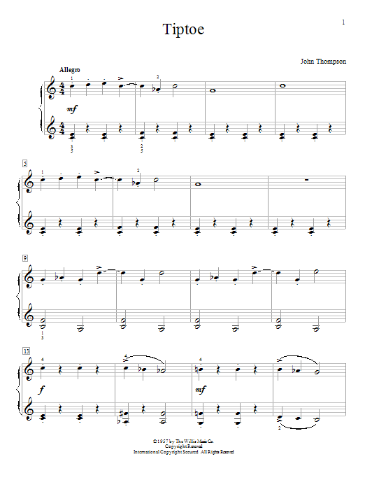 John Thompson Tiptoe sheet music notes and chords. Download Printable PDF.