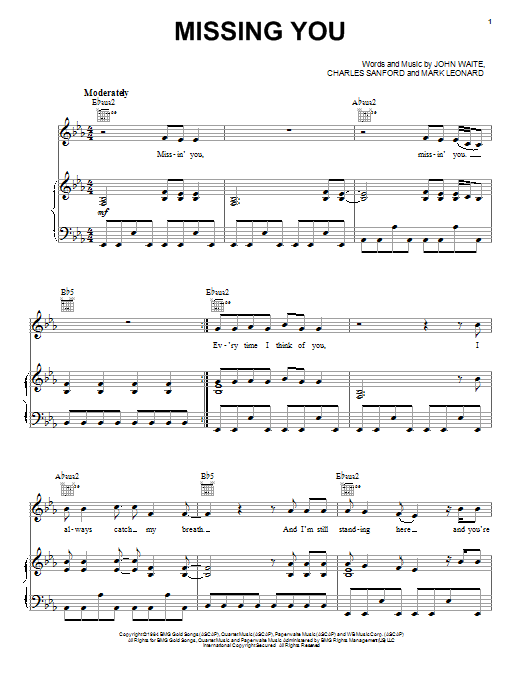 John Waite Missing You sheet music notes and chords. Download Printable PDF.