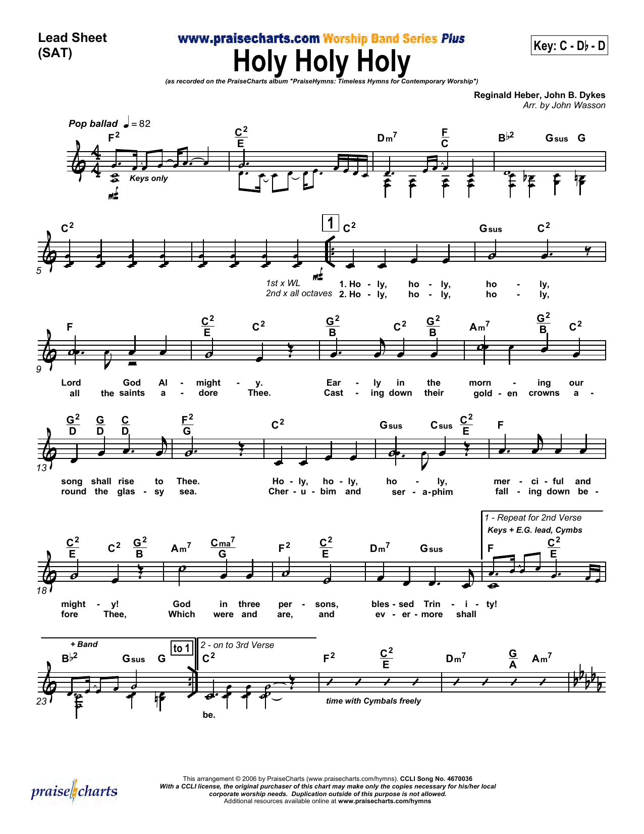 John Wasson Holy Holy Holy sheet music notes and chords. Download Printable PDF.