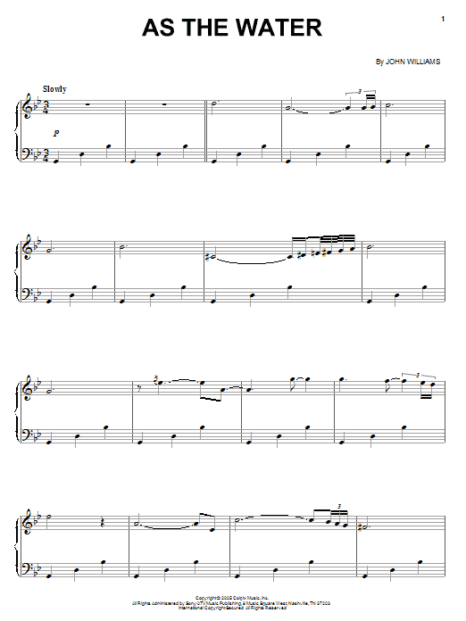 John Williams As The Water sheet music notes and chords. Download Printable PDF.