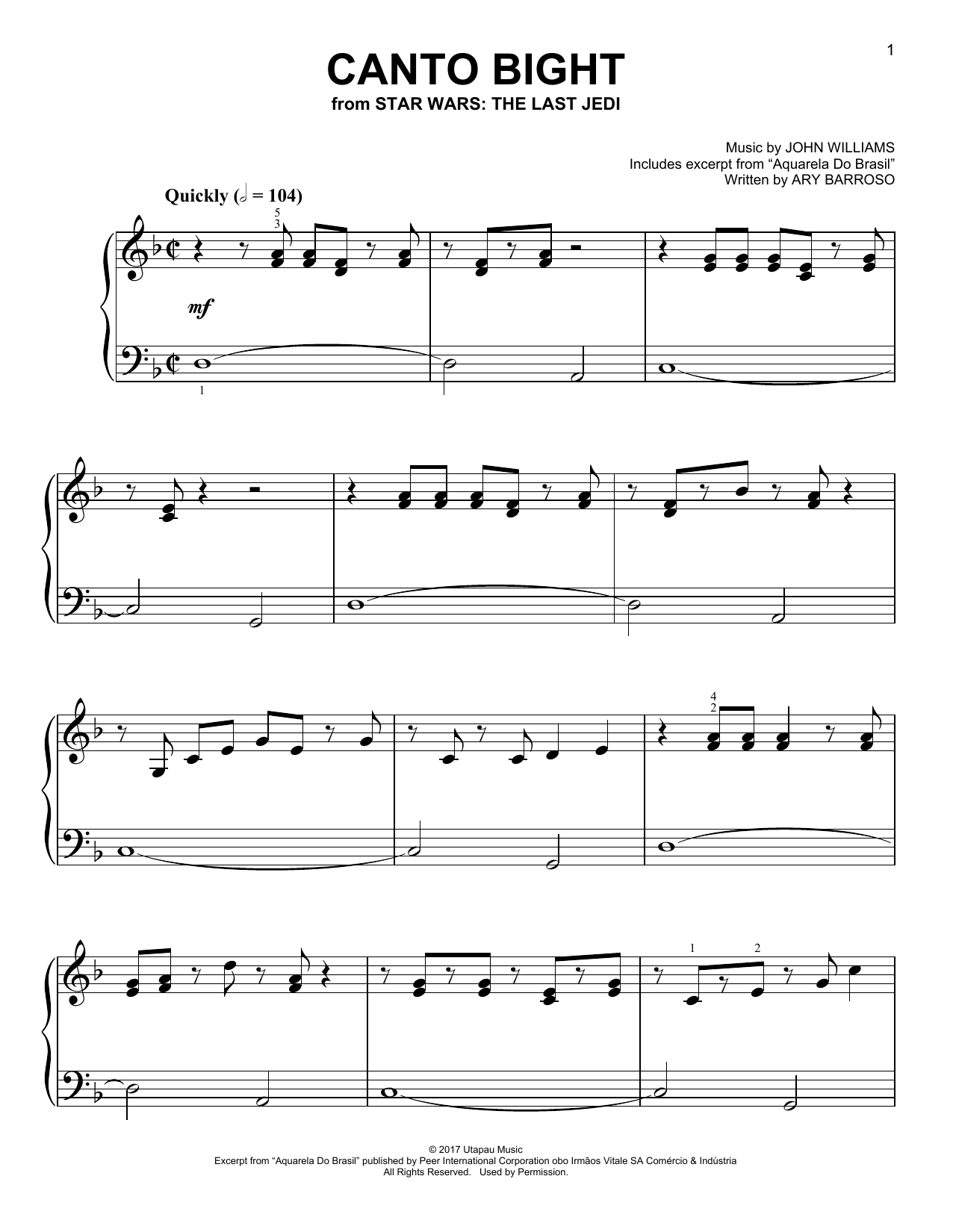 John Williams Canto Bight sheet music notes and chords. Download Printable PDF.