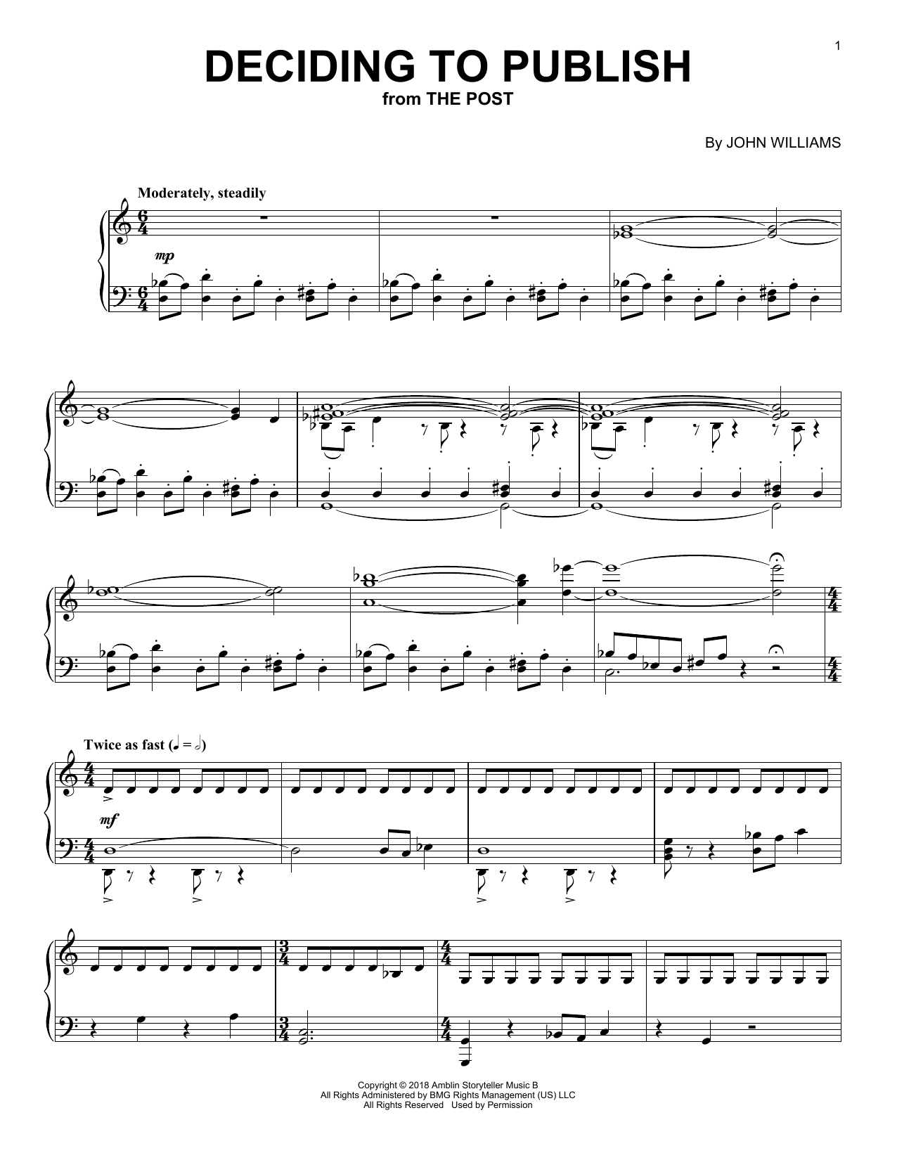 John Williams Deciding To Publish (from The Post) sheet music notes and chords. Download Printable PDF.