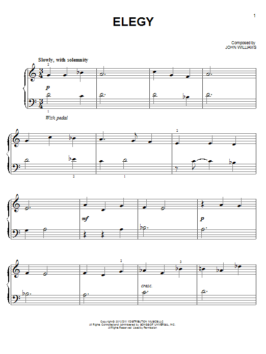 John Williams Elegy sheet music notes and chords. Download Printable PDF.