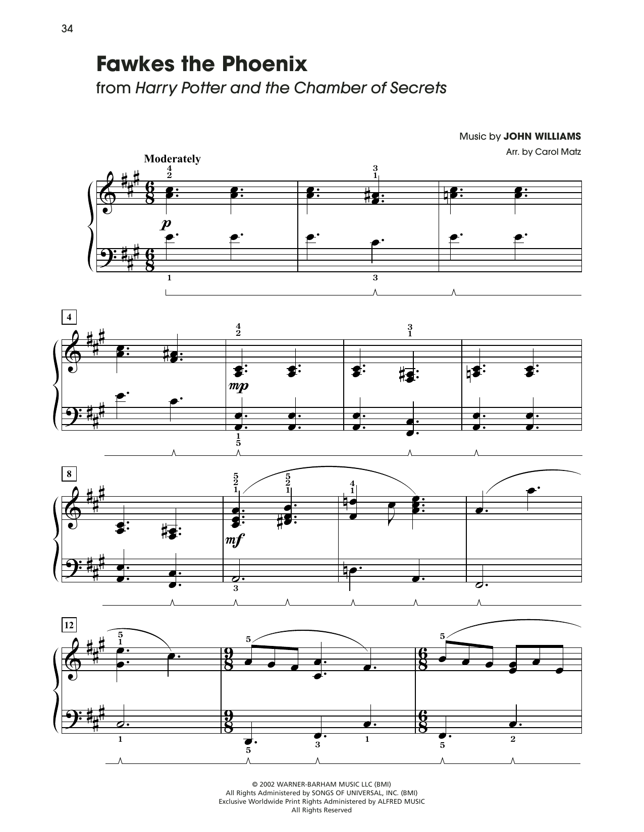 Learn to play John Williams Fawkes The Phoenix (from Harry Potter) (arr. Carol Matz) sheet music for Big Note Piano in minutes. Price: 6.9900$ John Williams Fawkes The Phoenix (from Harry Potter) (arr. Carol Matz) sheet music notes and chords arranged for Big Note Piano