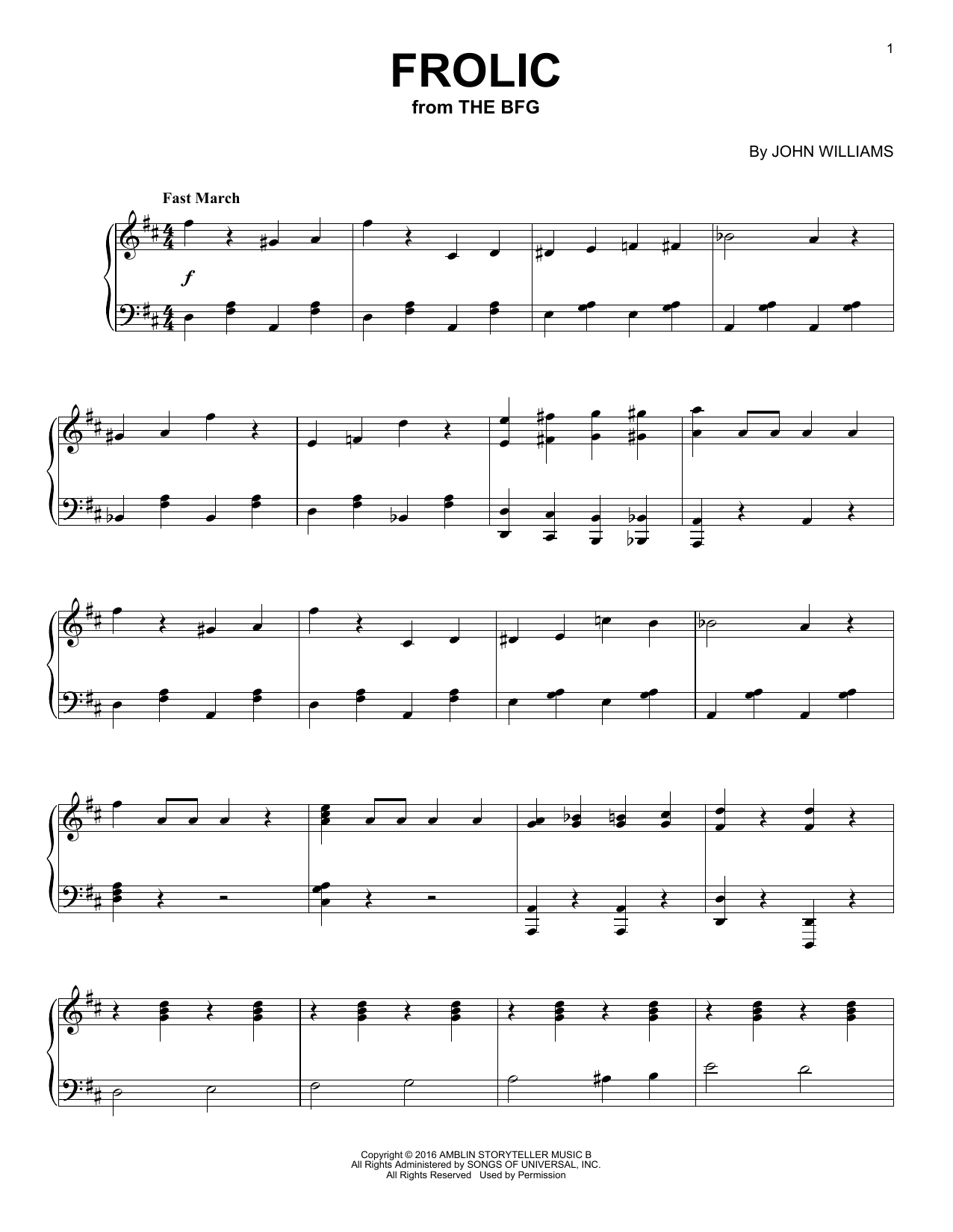 John Williams Frolic sheet music notes and chords. Download Printable PDF.