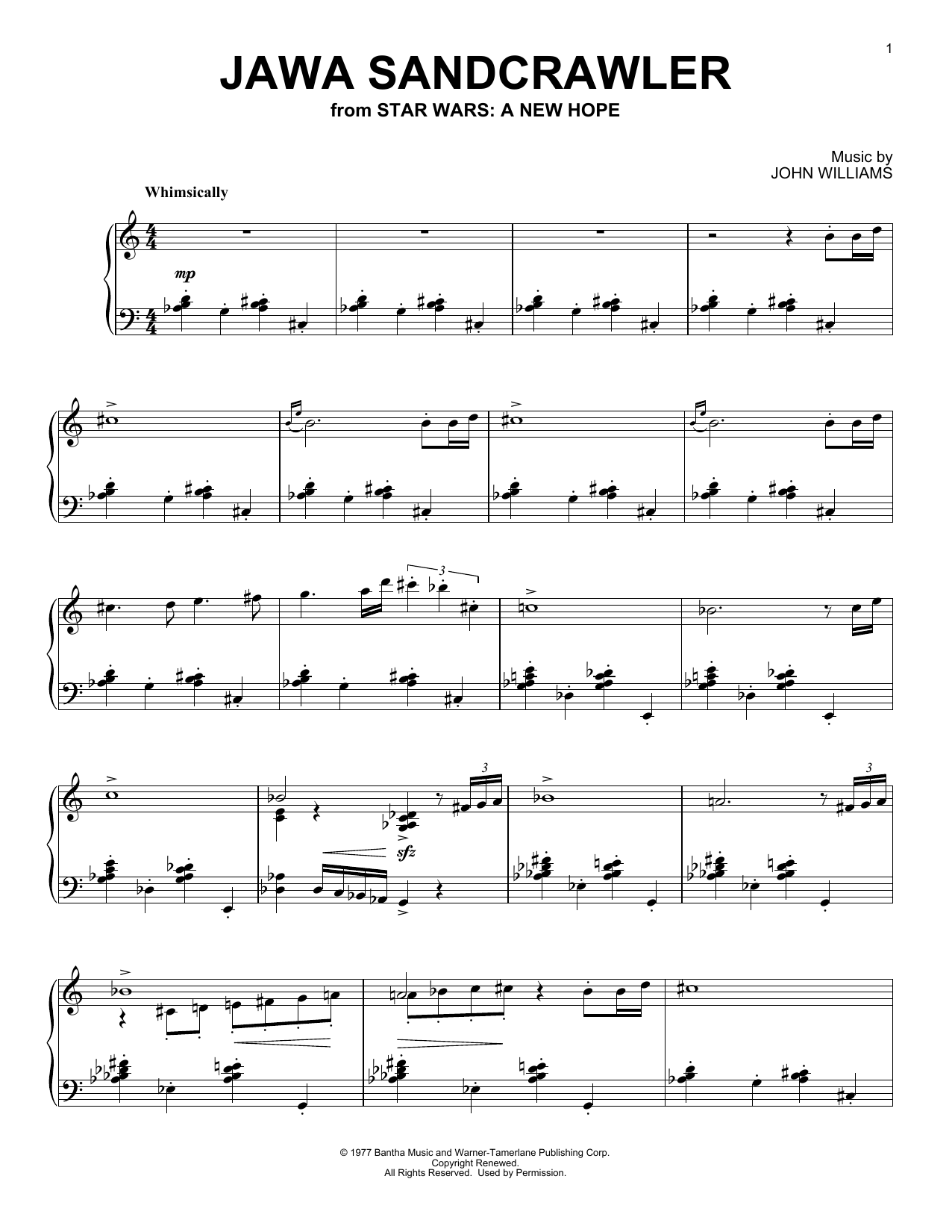 Learn to play John Williams Jawa Sandcrawler (from Star Wars: A New Hope) sheet music for Piano Solo in minutes. Price: 6.9900$ John Williams Jawa Sandcrawler (from Star Wars: A New Hope) sheet music notes and chords arranged for Piano Solo
