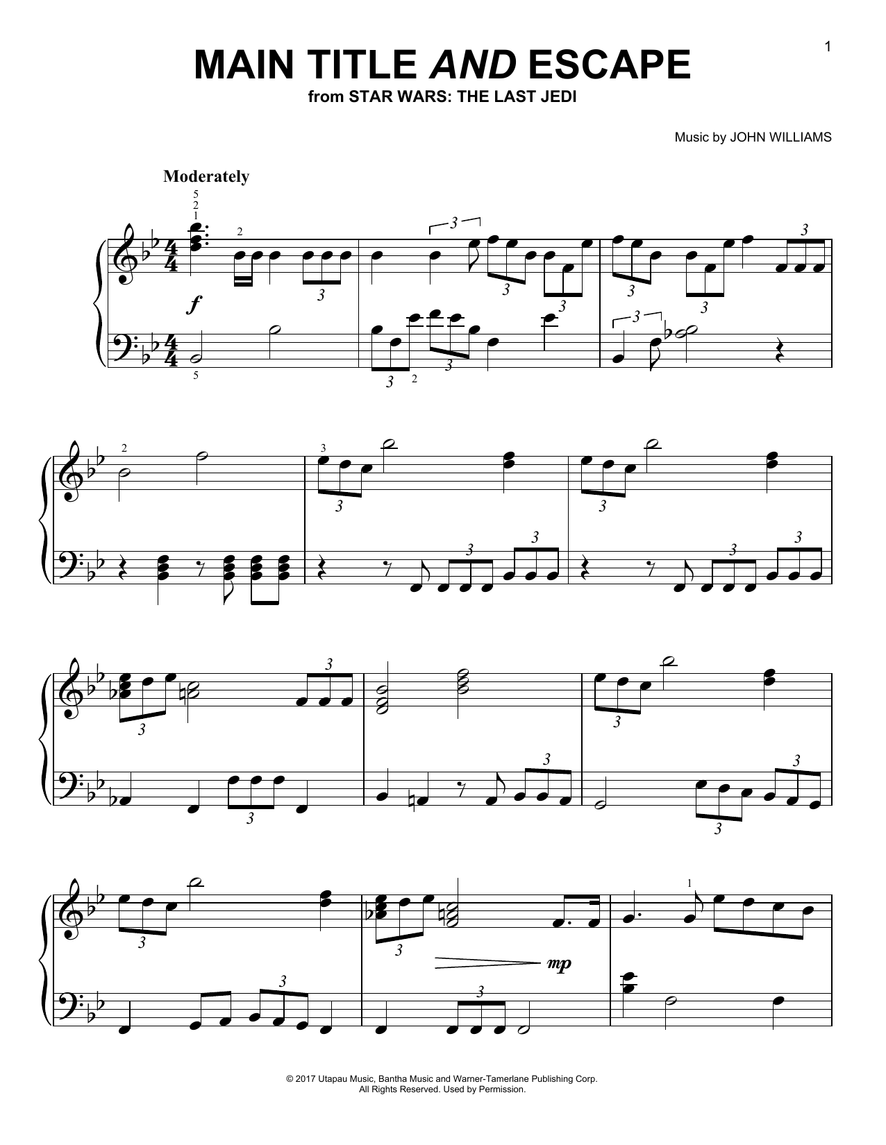 Learn to play John Williams Main Title And Escape sheet music for Easy Piano in minutes. Price: 6.9900$ John Williams Main Title And Escape sheet music notes and chords arranged for Easy Piano