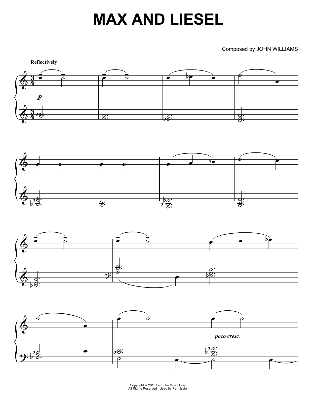 John Williams Max And Liesel sheet music notes and chords. Download Printable PDF.