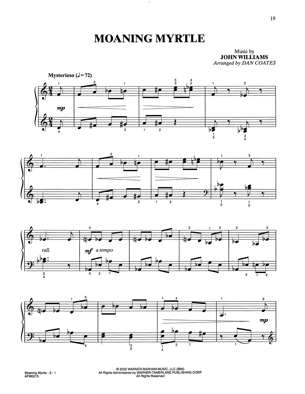 John Williams #39 Moaning Myrtle (from Harry Potter) (arr Dan Coates
