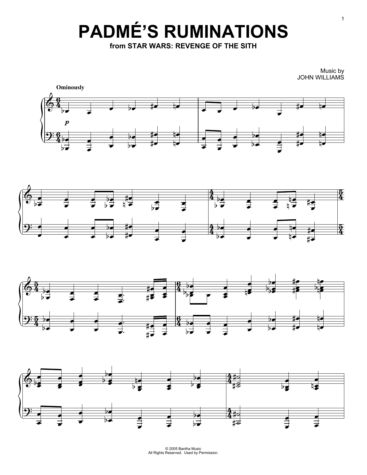 Learn to play John Williams Padme's Ruminations (from Star Wars: Revenge Of The Sith) sheet music for Piano Solo in minutes. Price: 6.9900$ John Williams Padme's Ruminations (from Star Wars: Revenge Of The Sith) sheet music notes and chords arranged for Piano Solo