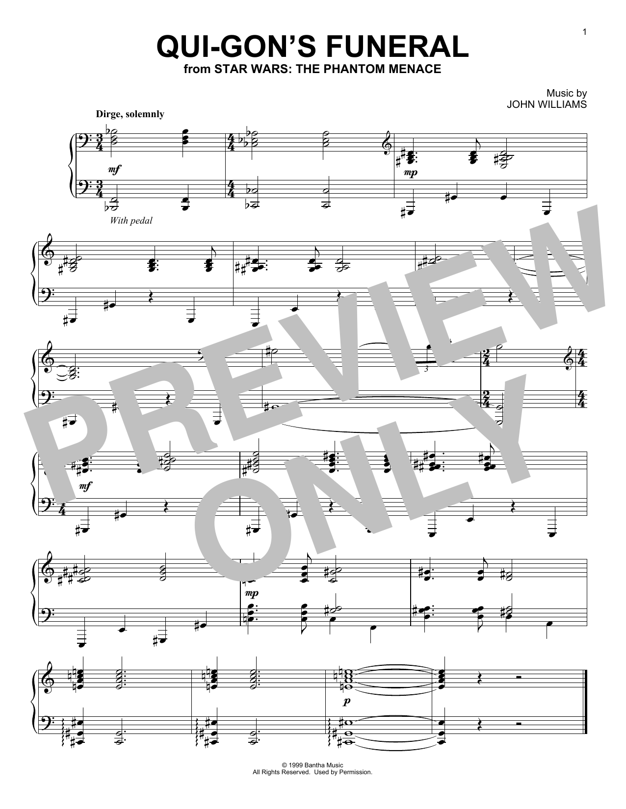 Learn to play John Williams Qui-Gon's Funeral (from Star Wars: The Phantom Menace) sheet music for Piano Solo in minutes. Price: 6.9900$ John Williams Qui-Gon's Funeral (from Star Wars: The Phantom Menace) sheet music notes and chords arranged for Piano Solo