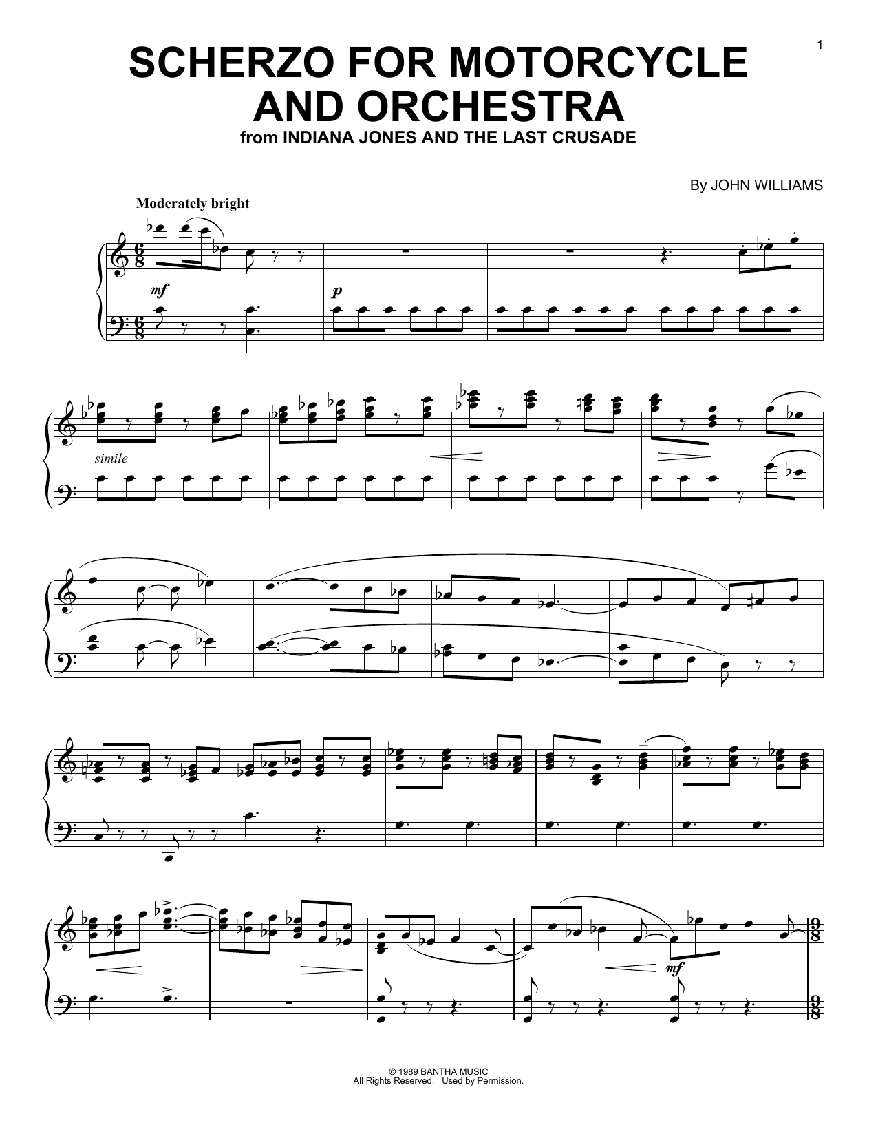 John Williams Scherzo For Motorcycle And Orchestra Sheet Music