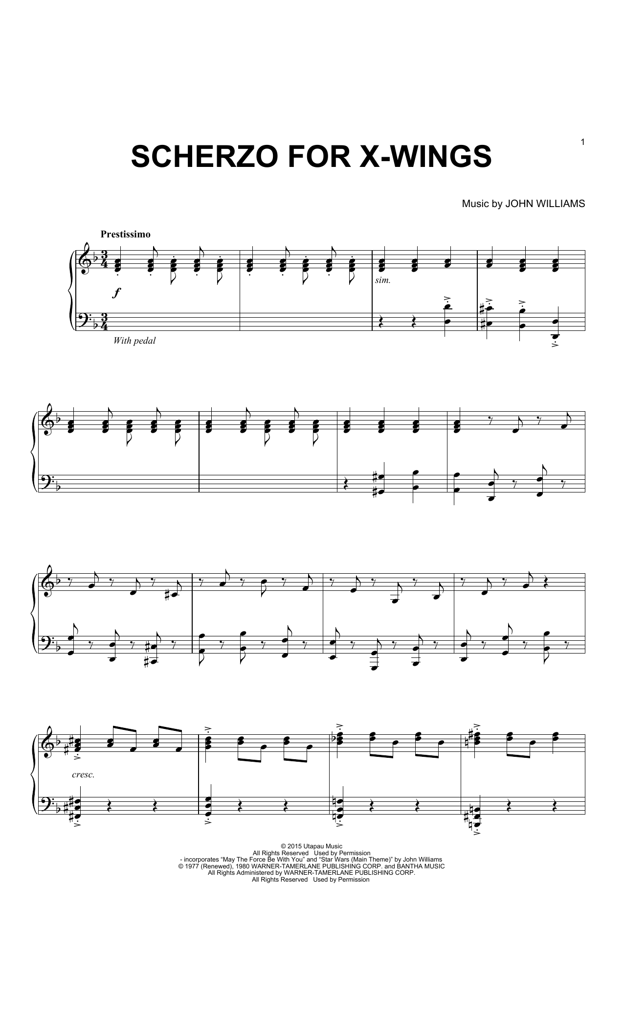 Learn to play John Williams Scherzo For X-Wings sheet music for Piano Solo in minutes. John Williams Scherzo For X-Wings sheet music notes and chords. Download Printable PDF.