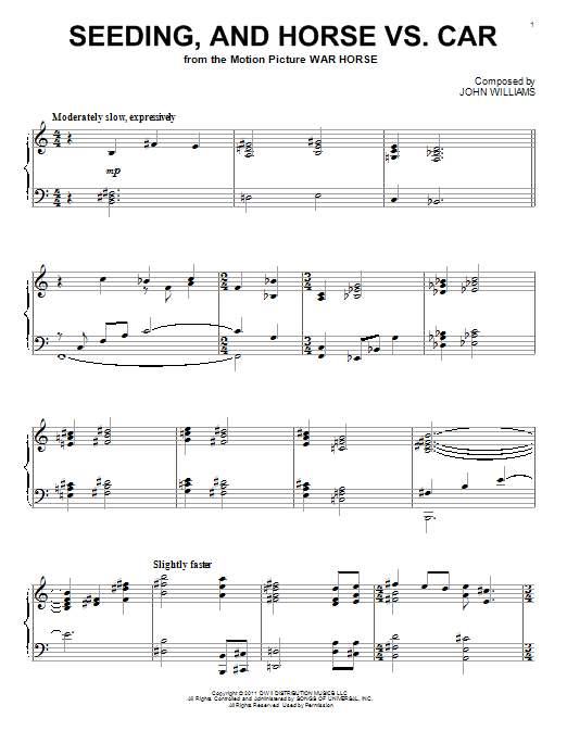 Learn to play John Williams Seeding, And Horse Vs. Car sheet music for Piano Solo in minutes. John Williams Seeding, And Horse Vs. Car sheet music notes and chords. Download Printable PDF.