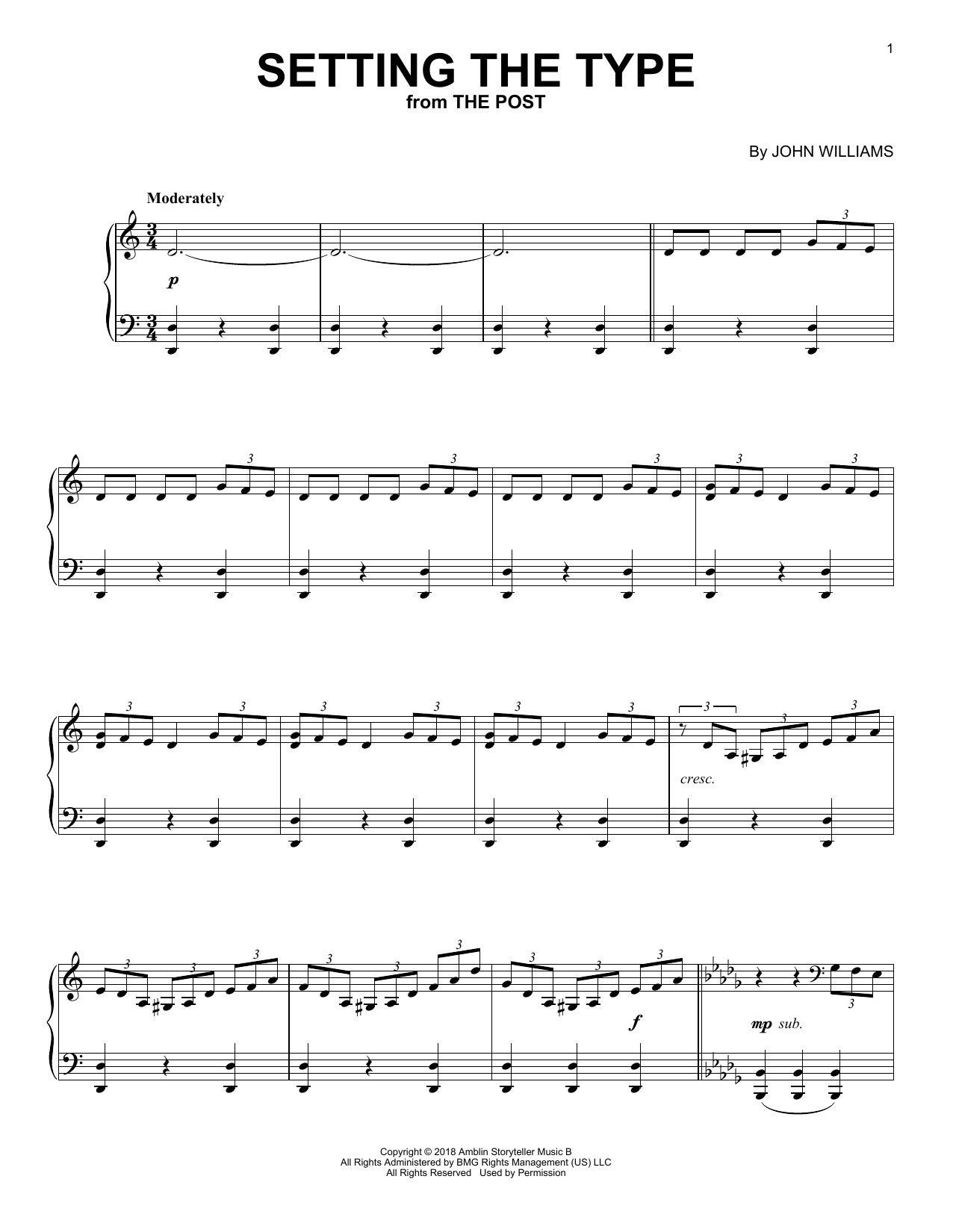 Learn to play John Williams Setting The Type (from The Post) sheet music for Piano Solo in minutes. Price: 6.9900$ John Williams Setting The Type (from The Post) sheet music notes and chords arranged for Piano Solo