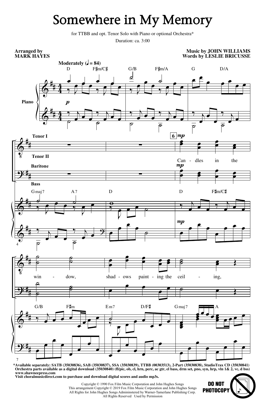 Learn to play John Williams Somewhere In My Memory (from Home Alone) (arr. Mark Hayes) sheet music for TTBB Choir in minutes. Price: 3.9900$ John Williams Somewhere In My Memory (from Home Alone) (arr. Mark Hayes) sheet music notes and chords arranged for TTBB Choir