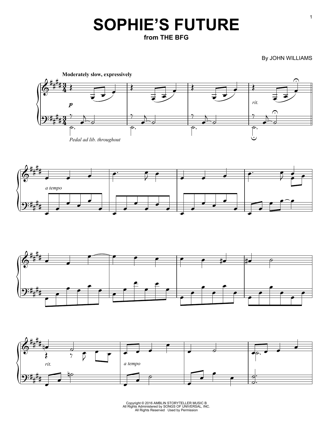 John Williams Sophie's Future sheet music notes and chords. Download Printable PDF.