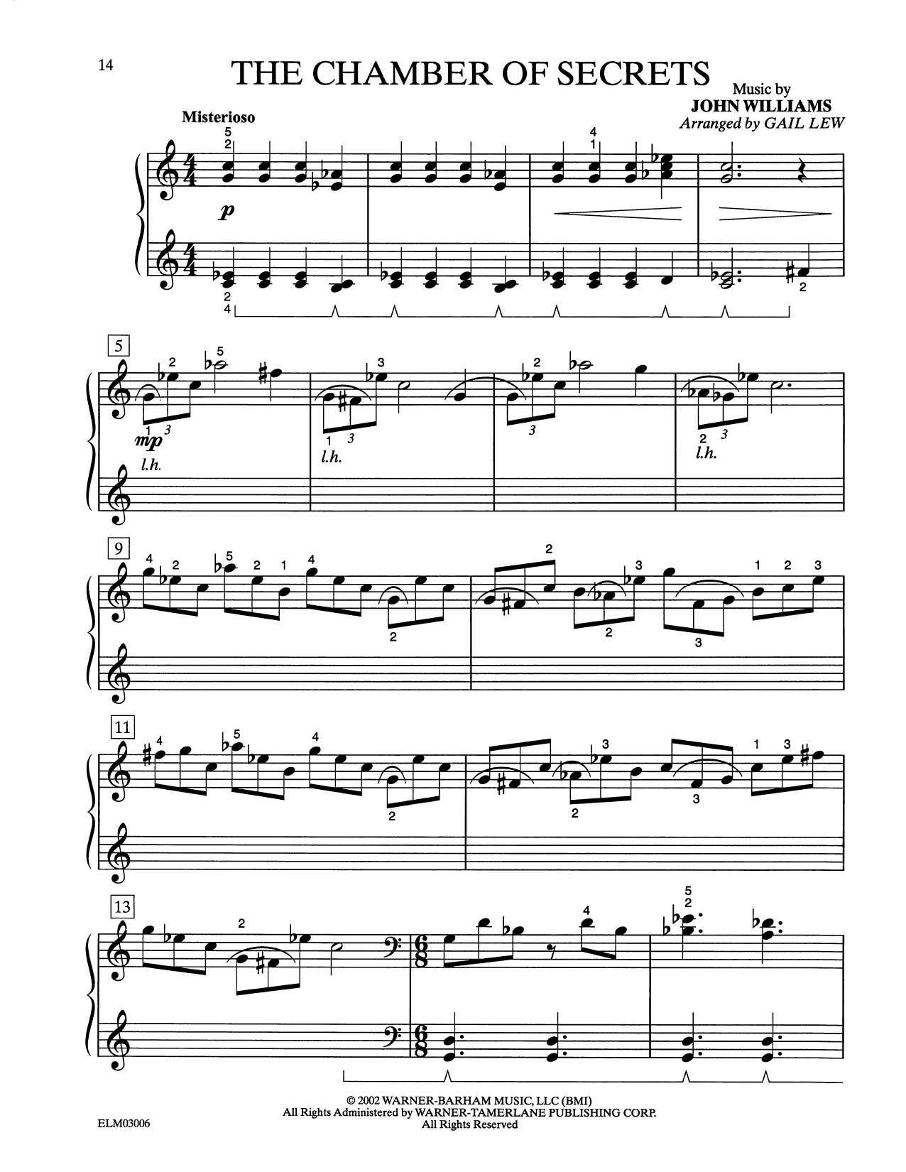 Learn to play John Williams The Chamber Of Secrets (from Harry Potter) (arr. Gail Lew) sheet music for Easy Piano in minutes. Price: 6.9900$ John Williams The Chamber Of Secrets (from Harry Potter) (arr. Gail Lew) sheet music notes and chords arranged for Easy Piano