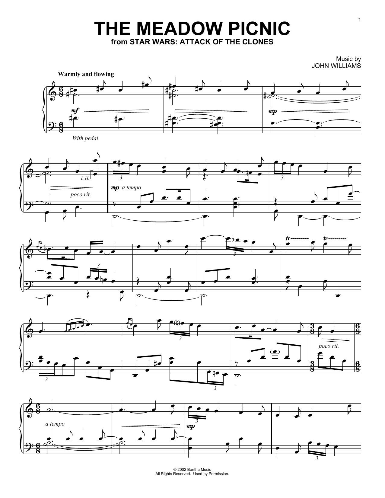 Learn to play John Williams The Meadow Picnic (from Star Wars: Attack Of The Clones) sheet music for Piano Solo in minutes. Price: 6.9900$ John Williams The Meadow Picnic (from Star Wars: Attack Of The Clones) sheet music notes and chords arranged for Piano Solo