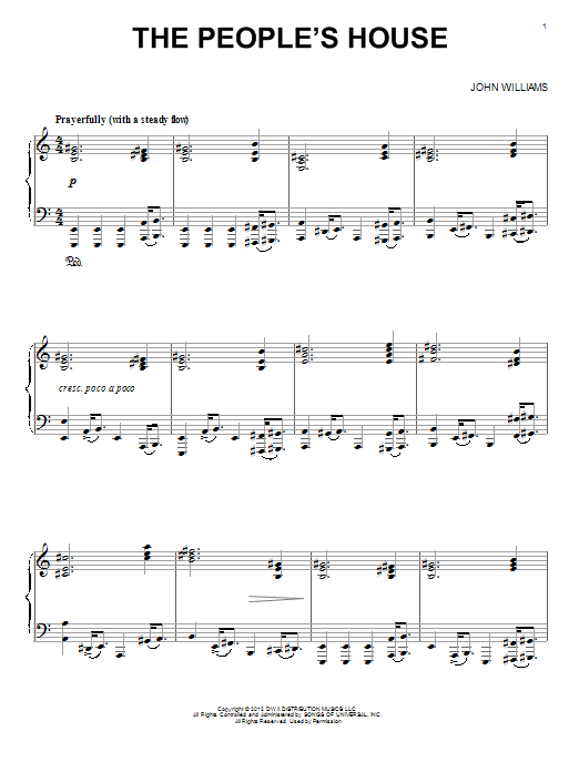 Learn to play John Williams The People's House sheet music for Easy Piano in minutes. Price: 6.9900$ John Williams The People's House sheet music notes and chords arranged for Easy Piano