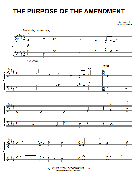 Learn to play John Williams The Purpose Of The Amendment sheet music for Easy Piano in minutes. Price: 6.9900$ John Williams The Purpose Of The Amendment sheet music notes and chords arranged for Easy Piano
