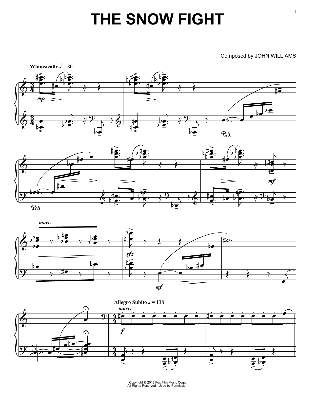 John Williams The Snow Fight sheet music notes and chords. Download Printable PDF.