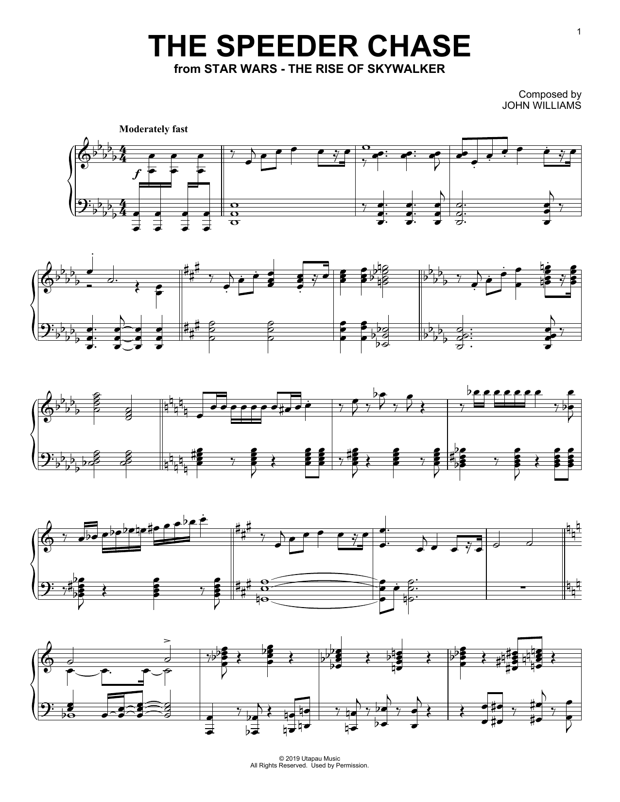 Learn to play John Williams The Speeder Chase (from The Rise Of Skywalker) sheet music for Easy Piano in minutes. Price: 6.9900$ John Williams The Speeder Chase (from The Rise Of Skywalker) sheet music notes and chords arranged for Easy Piano