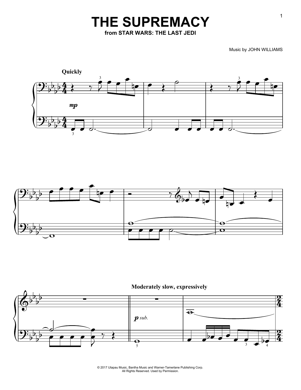 John Williams The Supremacy sheet music notes and chords. Download Printable PDF.