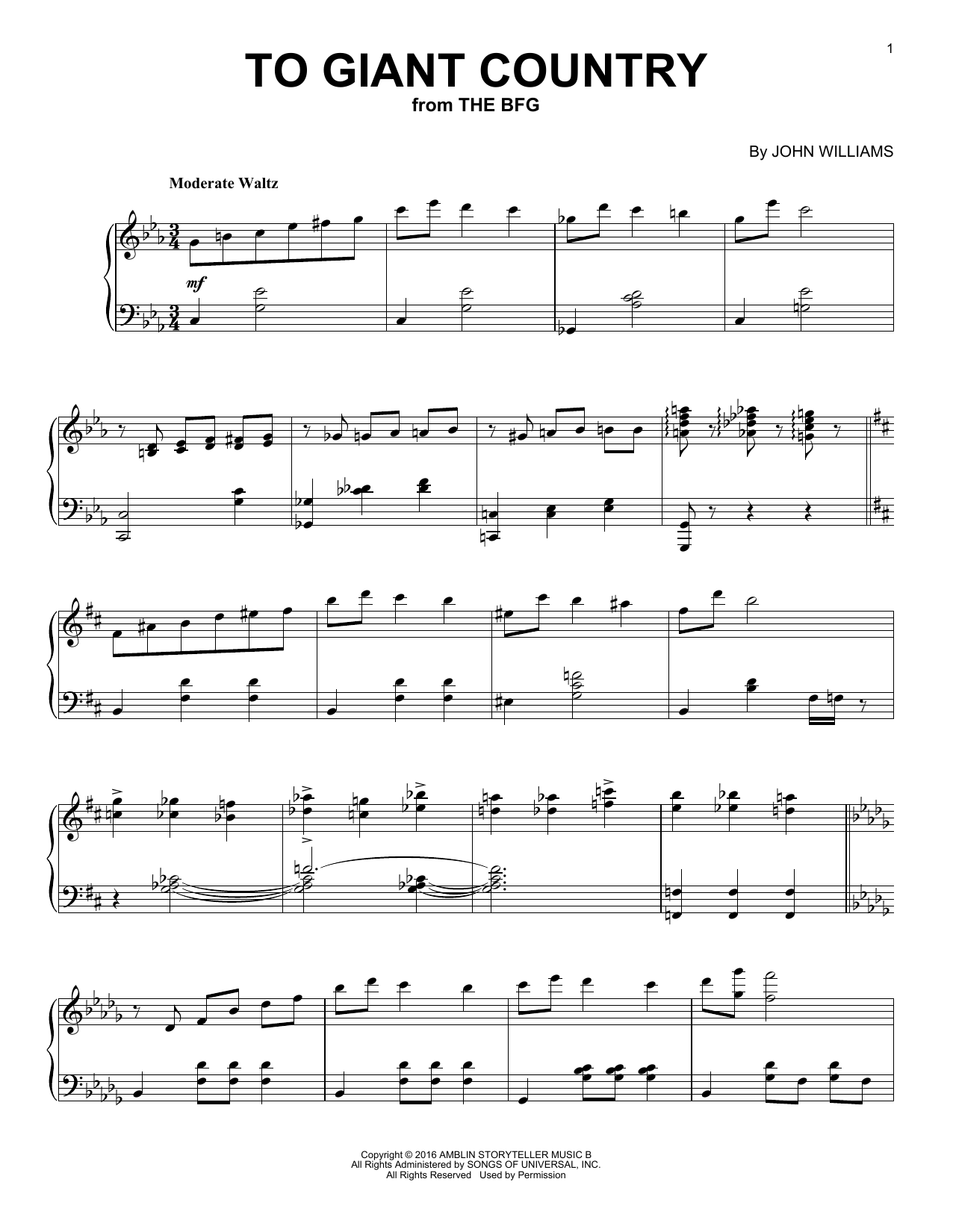 John Williams To Giant Country sheet music notes and chords. Download Printable PDF.