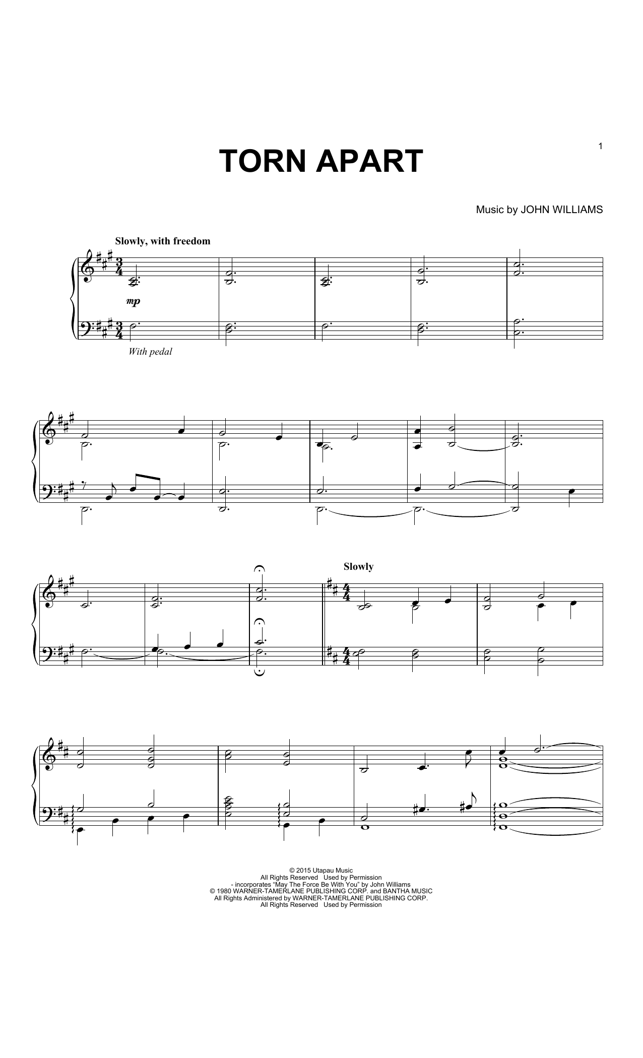 John Williams Torn Apart sheet music notes and chords. Download Printable PDF.