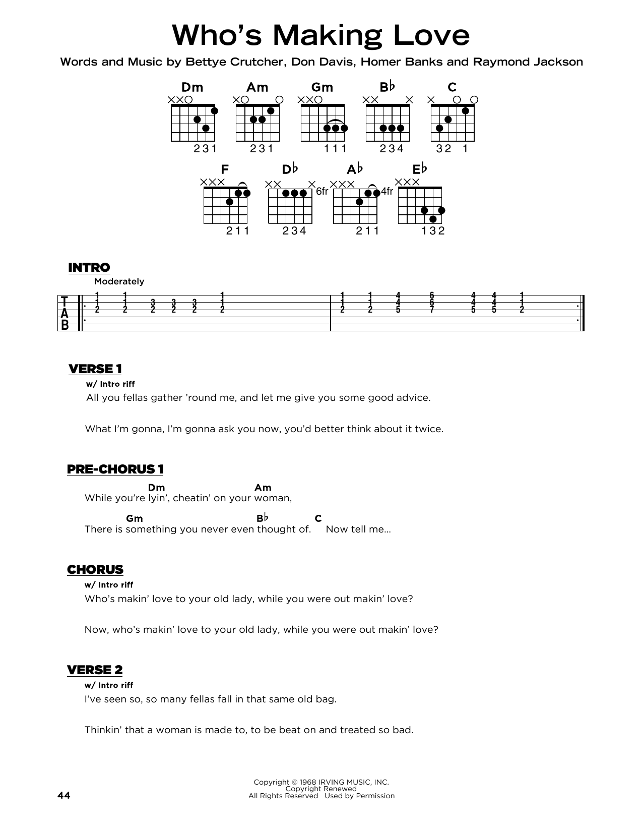 Johnnie Taylor Who's Making Love sheet music notes and chords. Download Printable PDF.